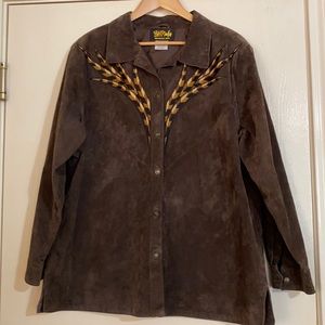 Wearable Art Bob Mackie Brown Suede Jacket Western Embroidered Detailing Size 1X